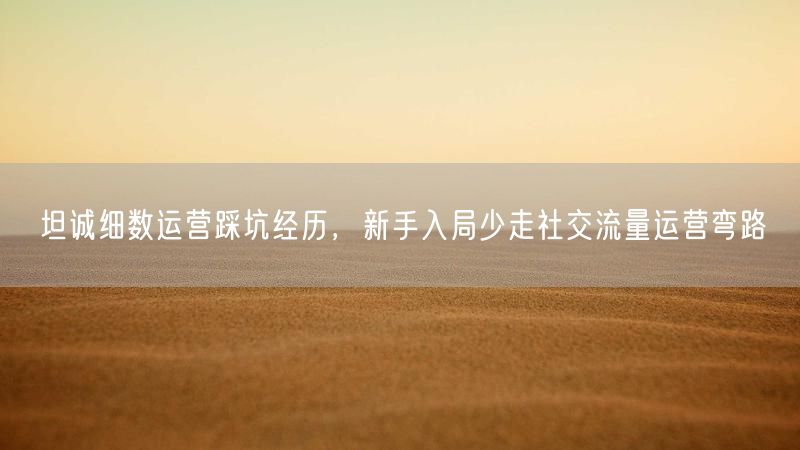 坦诚细数运营踩坑经历，新手入局少走社交流量运营弯路