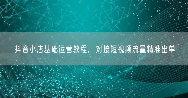 抖音小店基础运营教程，对接短视频流量精准出单