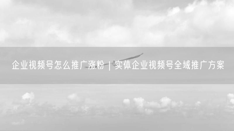 实体企业视频号推广涨粉：内容策略与全域运营指南