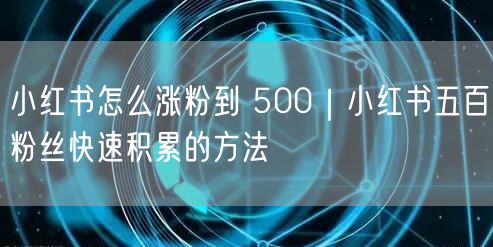 小红书怎么涨粉到 500｜小红书五百粉丝快速积累的方法